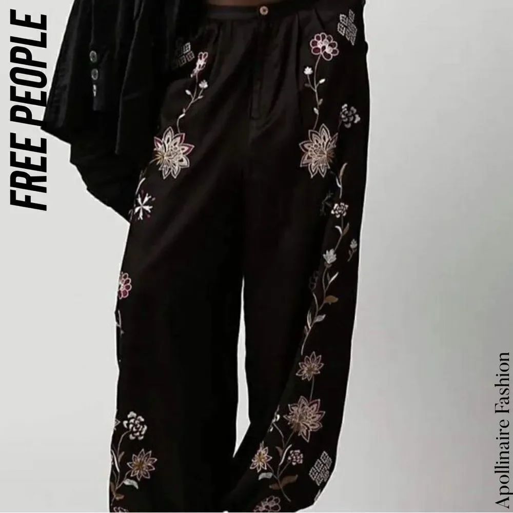 FREE PEOPLE HARMONY FLORAL EMBROIDERED HAREM PANTS NWOT XS BLACK